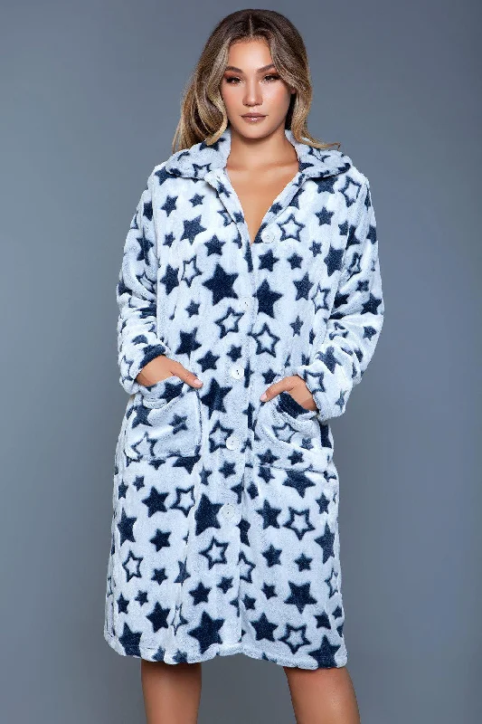 Star Print Flannel Robe