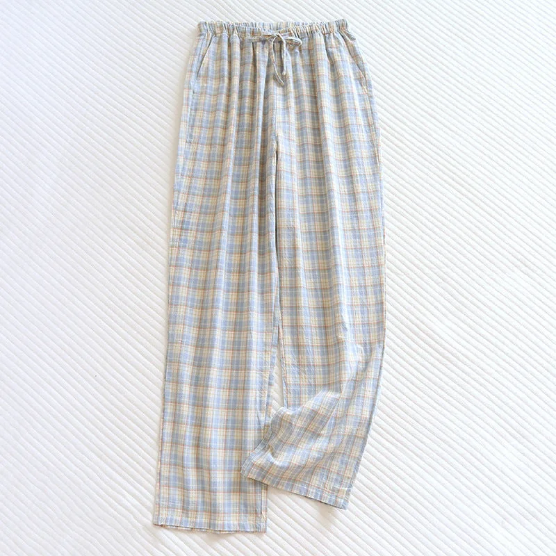 Plaid Washed Cotton Pajama Pants / Blue