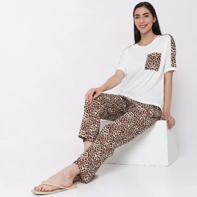 Regular Fit Printed T-shirt with Pyjama Sleepwear Set