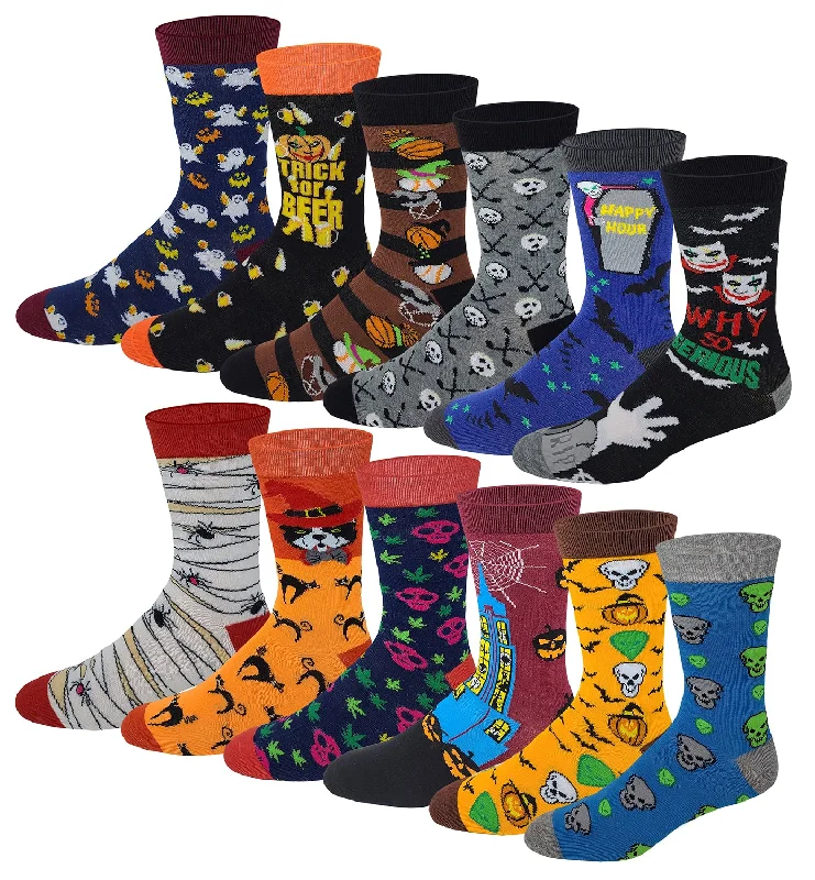 Dress Socks | Assorted Halloween Design | Men's 12 Pairs