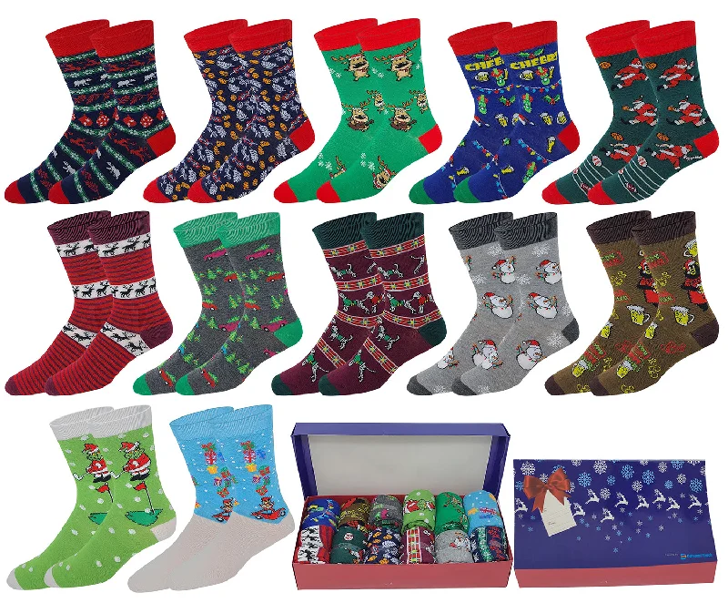 Dress Socks | Christmas Festive Design | Men's 12 Pairs W/Box