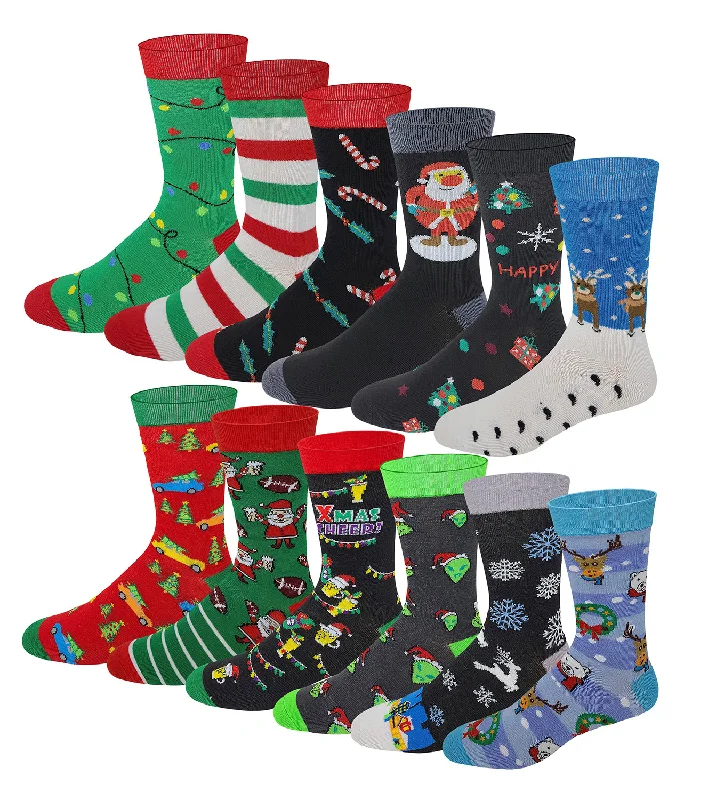 Dress Socks | Colorful Christmas Design | Men's 12 Pairs