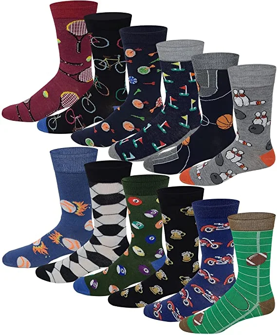 Dress Socks | Sports Design | Men's 12 Pairs