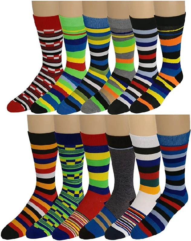 Dress Socks | Assorted Stripes Design | Men's 12 Pairs