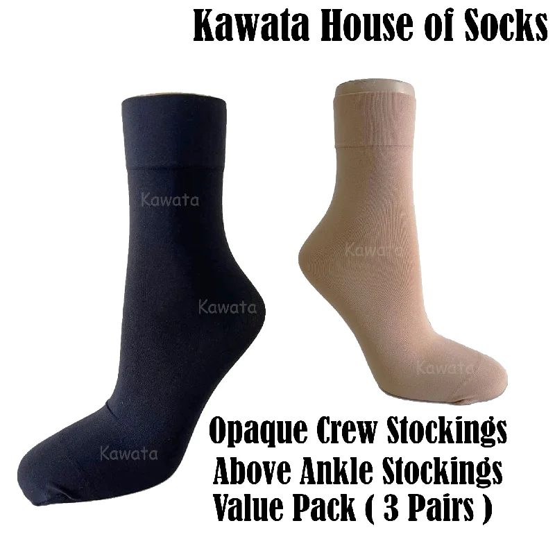 3 Pairs Value Pack Opaque Crew Stockings