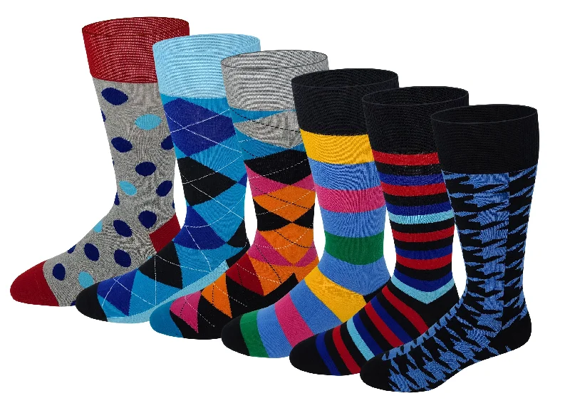 Dress Socks | Combed Cotton Colorful Design | Men's (6 Pairs)