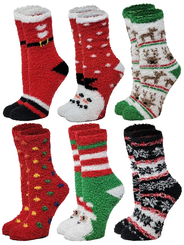 Non-Skid Home Cozy Socks | Christmas Print Super Soft Warm | Unisex (6 Pairs)