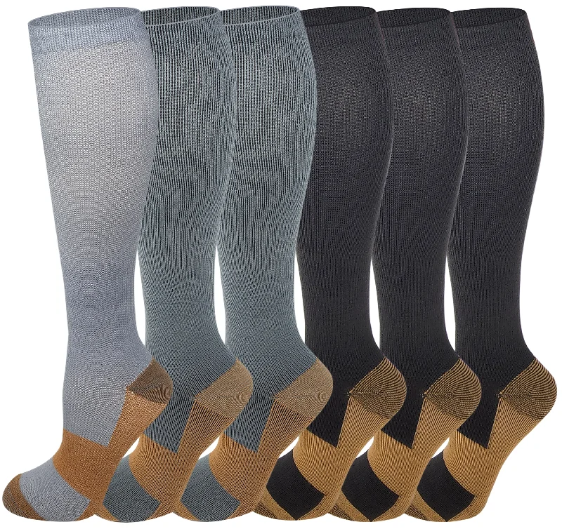 Knee-High Compression Socks | Copper Extreme Supports | Unisex (6 Pairs)