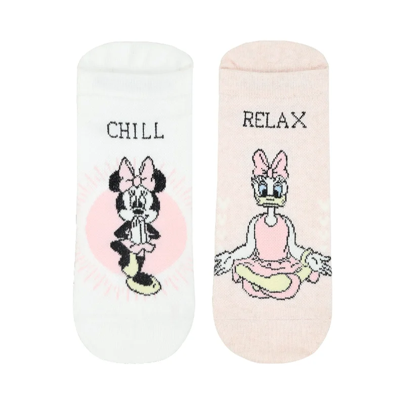 Balenzia x Disney Character Anti Bacterial Yoga socks for Women with Anti Skid - Daisy & Minnie (Pack of 2 Pairs/1U)White Pink