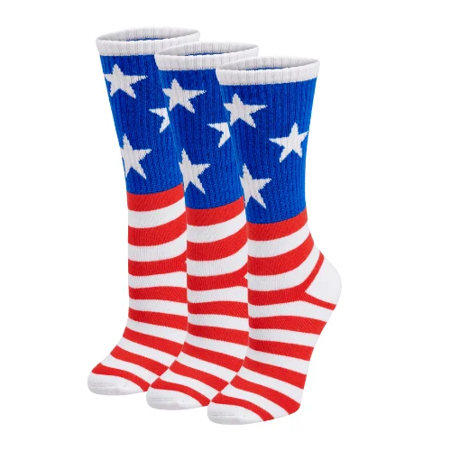 Bamboo Sports Red White and Blue Premium Bamboo Rayon Crew Work Socks- Moisture Wicking, Odor Eliminating Red, White, and Blue American Flag 4th of July Socks for Men and Women Gift Box 3 Pair