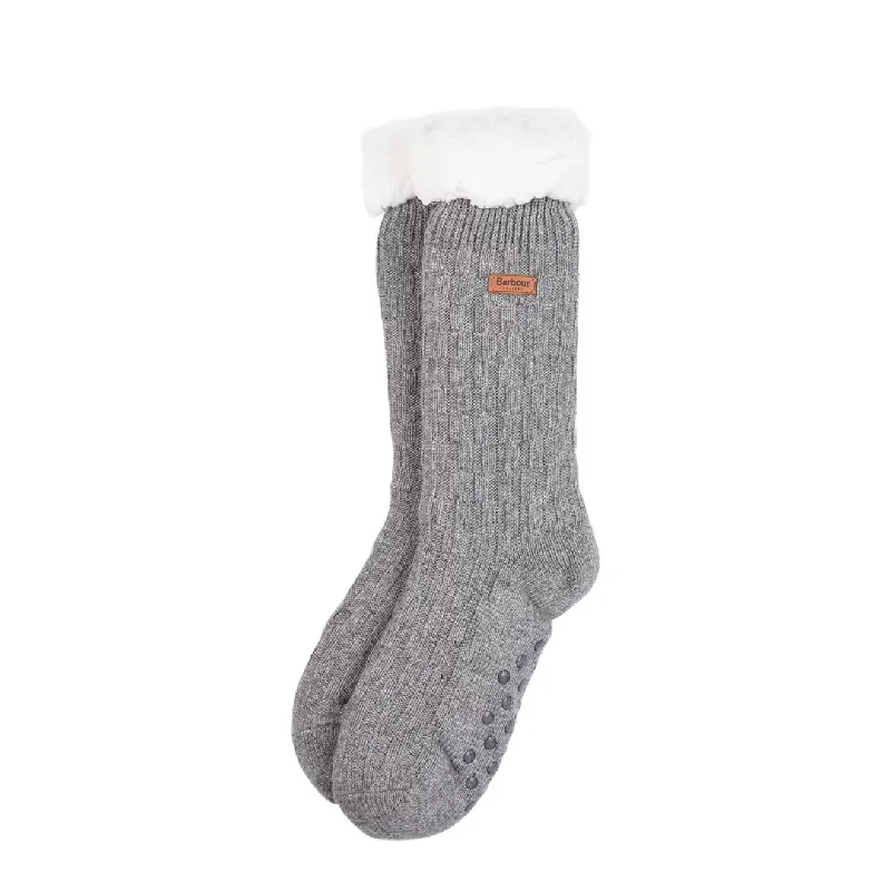 Barbour Womens Cable Knit Lounge Socks Grey Melange