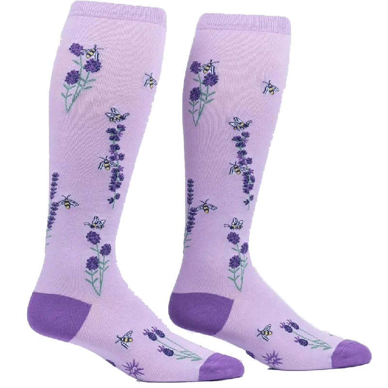 Bees and Lavender Women's Wide Calf Knee High Socks