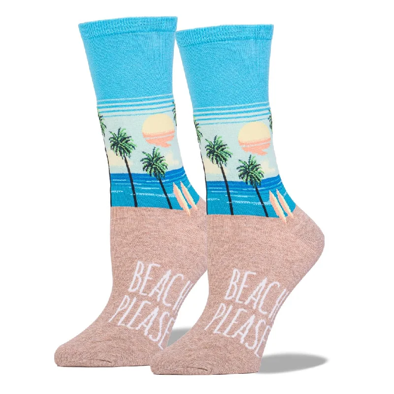 Blue Beach Please Women's Crew Sock