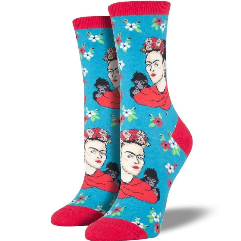 Blue Frida Kahlo Socks Women's Crew Sock