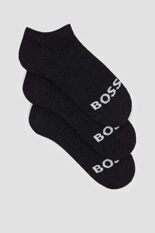 BOSS 3 Pack Women's Ankle Socks With Contrast Logos - Black