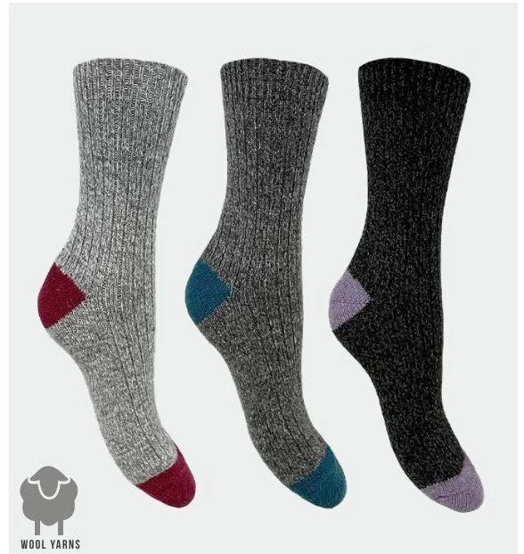 Bramble Women's Wool Blend Socks 3 Pack - Grey Mix