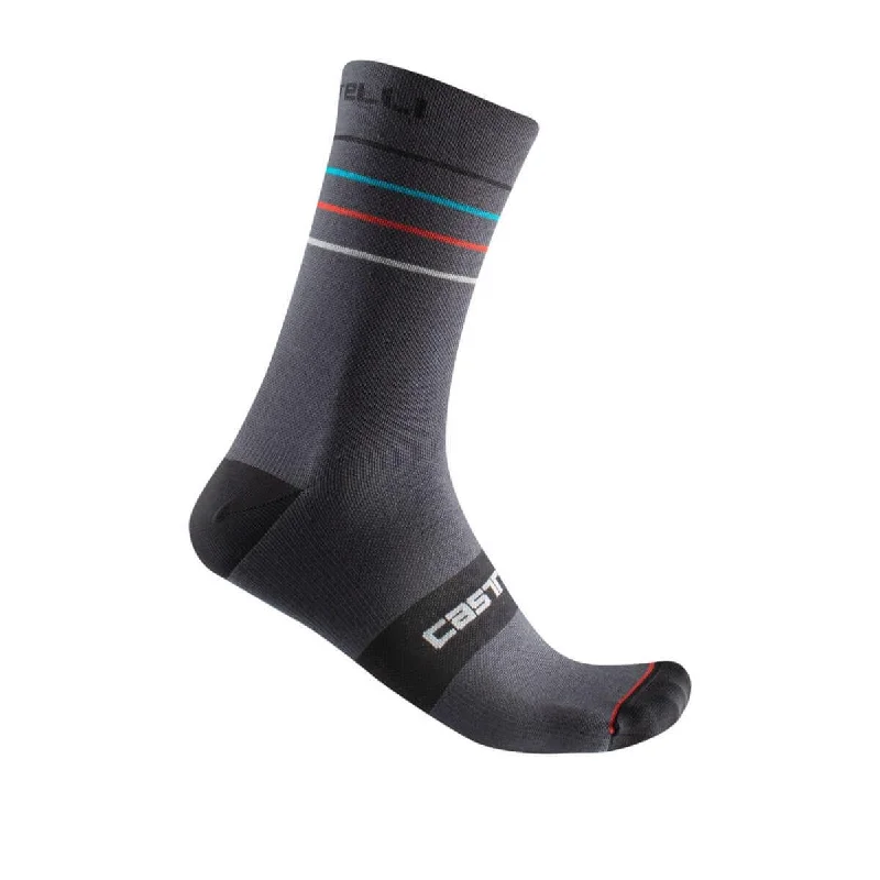 Castelli Endurance 15 Mens Cycling Socks (Dark Gray/Sky Blue-Red)