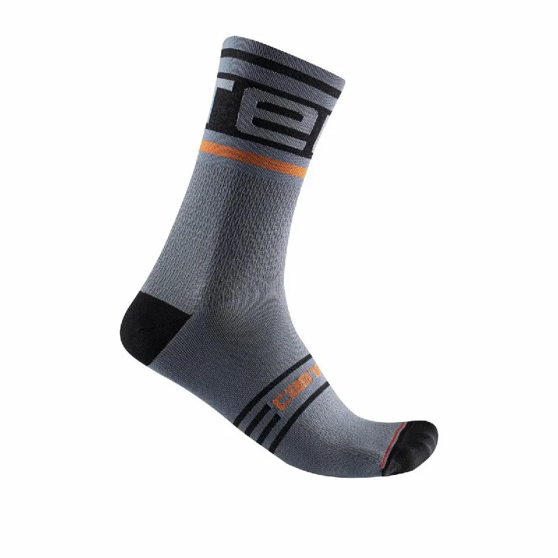 Castelli Prologo 15 Mens Cycling Socks (Light Steel Blue/Pop Orange-Black)