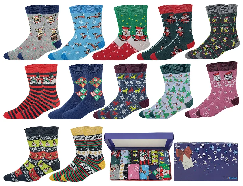 Dress Socks | Christmas Design | Men's 12 Pairs W/Box