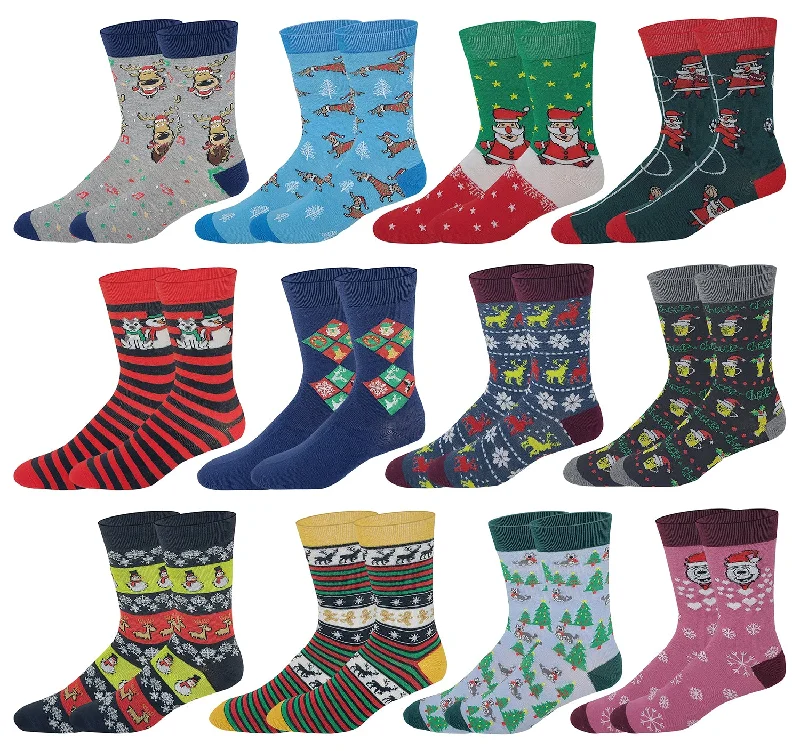 Dress Socks | Assorted Christmas Design | Men's 12 Pairs