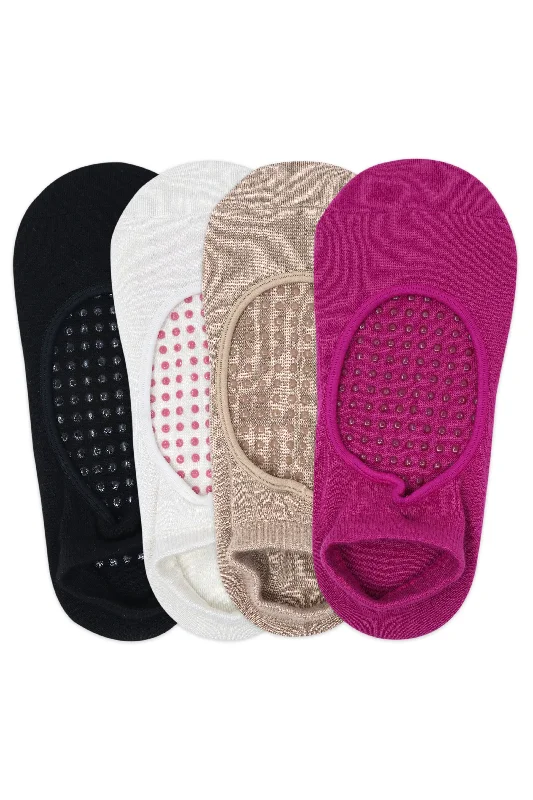 Balenzia Women's Anti Bacterial Yoga Socks with Anti Skid- (Pack of 4 Pairs/1U)- (Black,White,Beige,Pink)