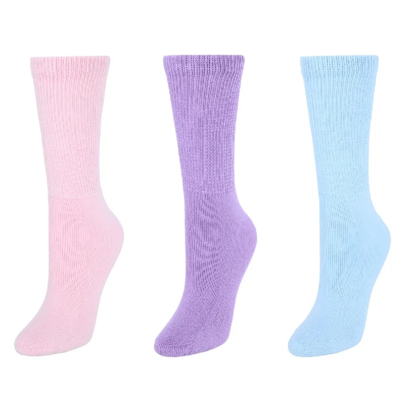 CTM® Women's Diabetic Pastel Color Crew Socks (3 Pack)