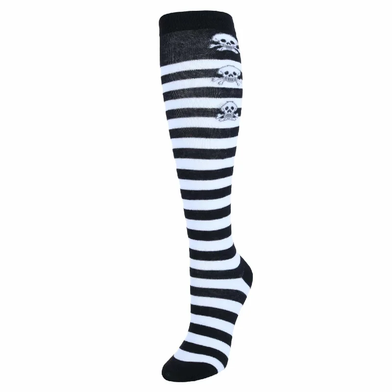 CTM® Women's Gothic Skull Striped Knee-High Socks (1 Pair)