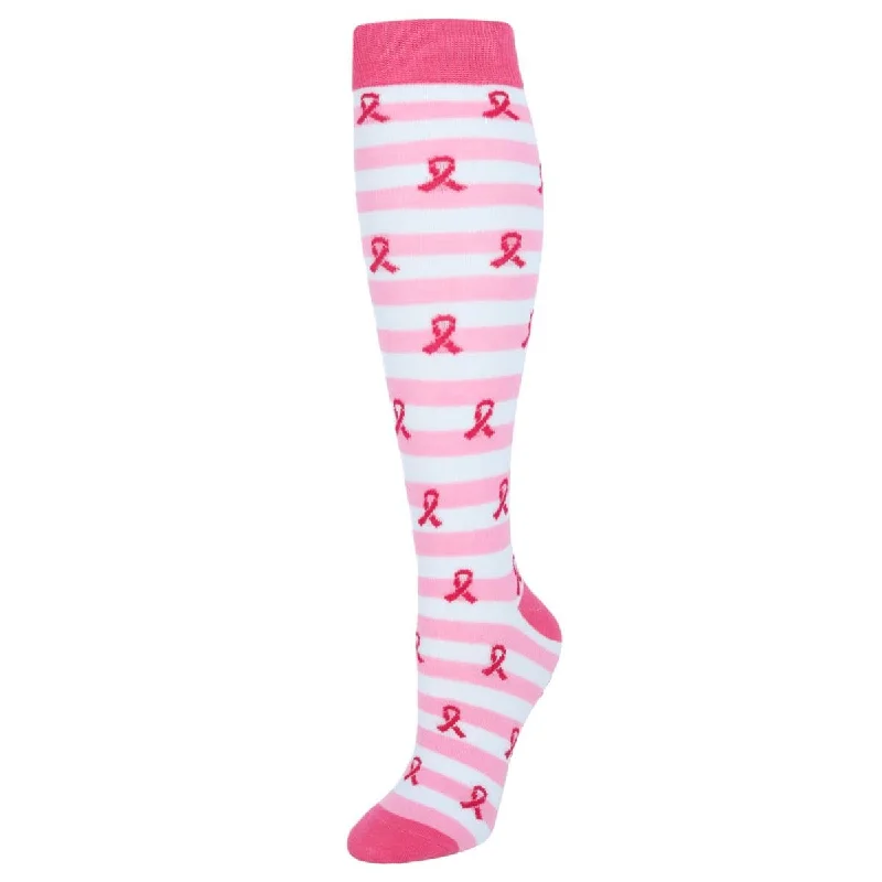 CTM® Women's Knee High Breast Cancer Awareness Striped Socks (1 Pair)