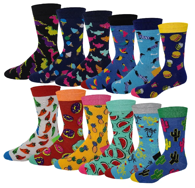 Dress Socks | Assorted Crazy Design | Men's 12 Pairs