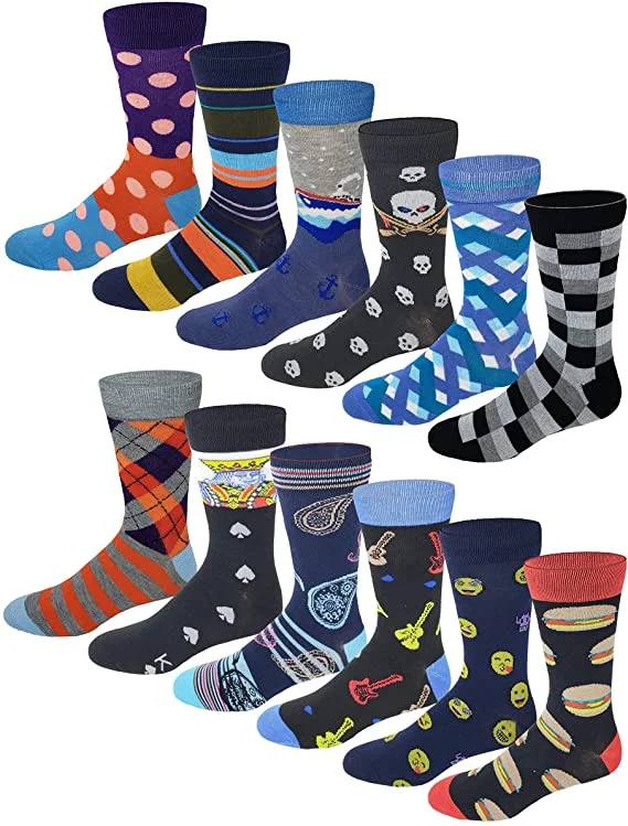 Dress Socks | Assorted Fancy Design | Men's 12 Pairs