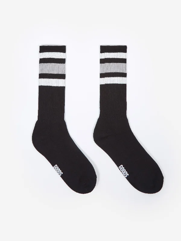 Goodhood Worldwide Classic Stripe Sock 2.0 - Black/Grey/White Stripe