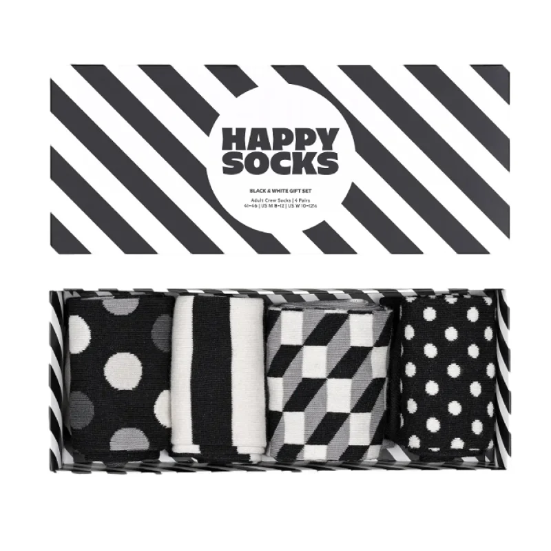 Happy Socks Classic Black & White Socks 4 Pack Gift Set