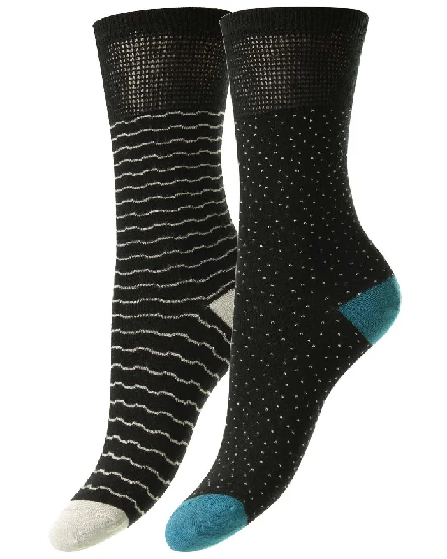 HJ Hall Dash & Wave Bamboo Comfort Top Socks | Twin Pack