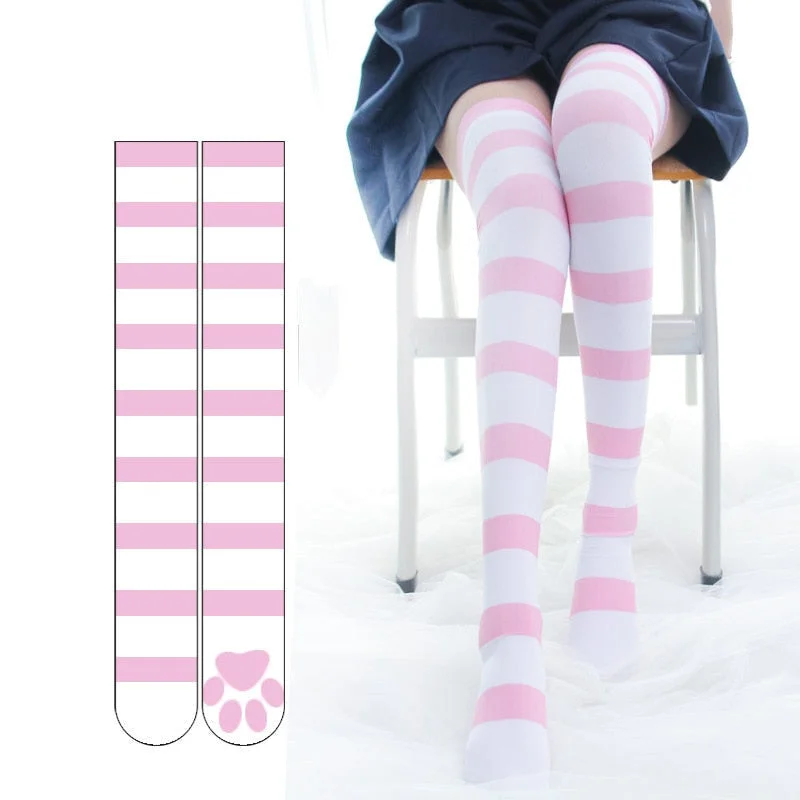 Kitten Paw Striped Socks