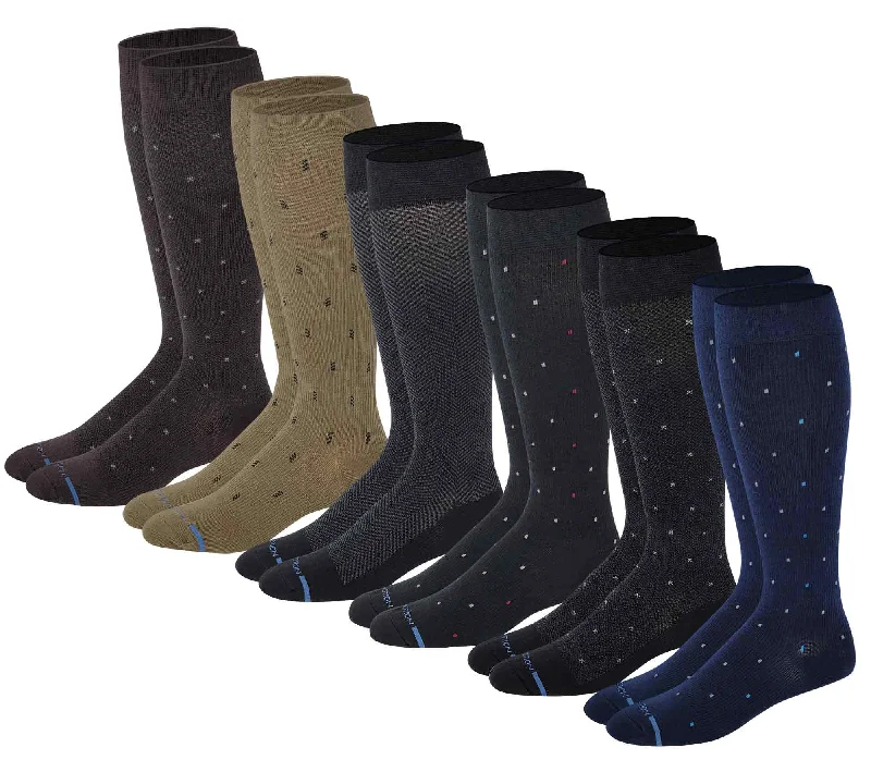 Knee-High Compression Socks | Stylish Assorted Design | Dr Motion Men's (6 Pairs)