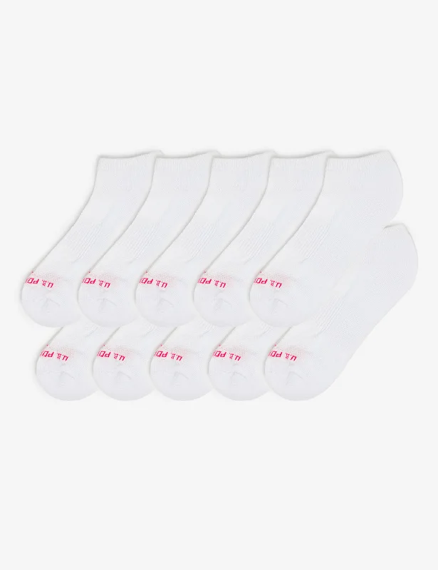 LADIES 10PK WHITE LOW CUT SOCKS