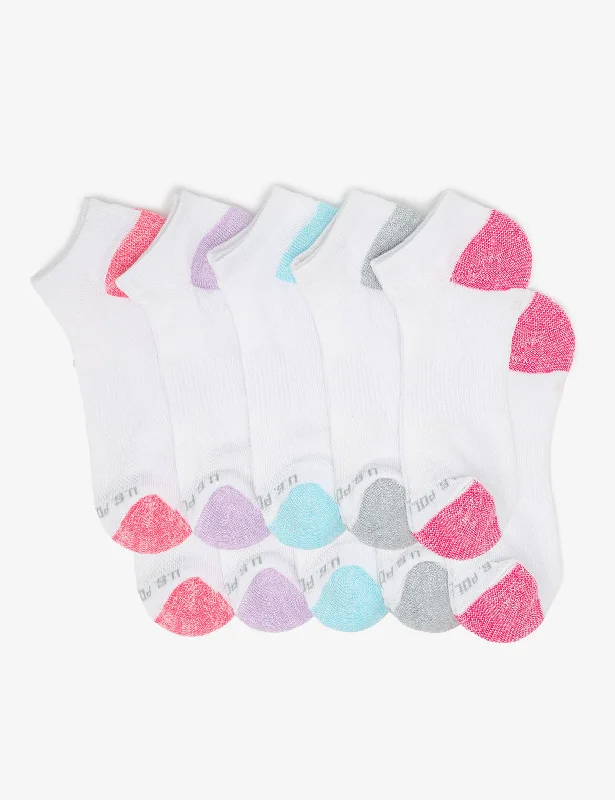 LADIES 10PK WHITE LOW CUT TIPPED SOCKS