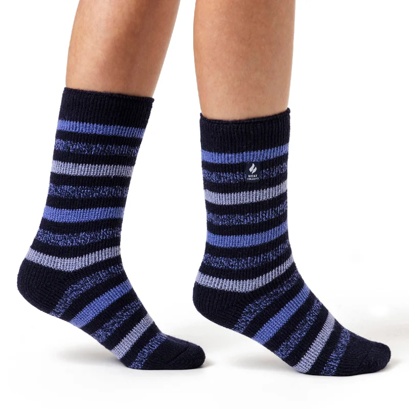 Ladies Original Rosebud Stripe Socks - Navy