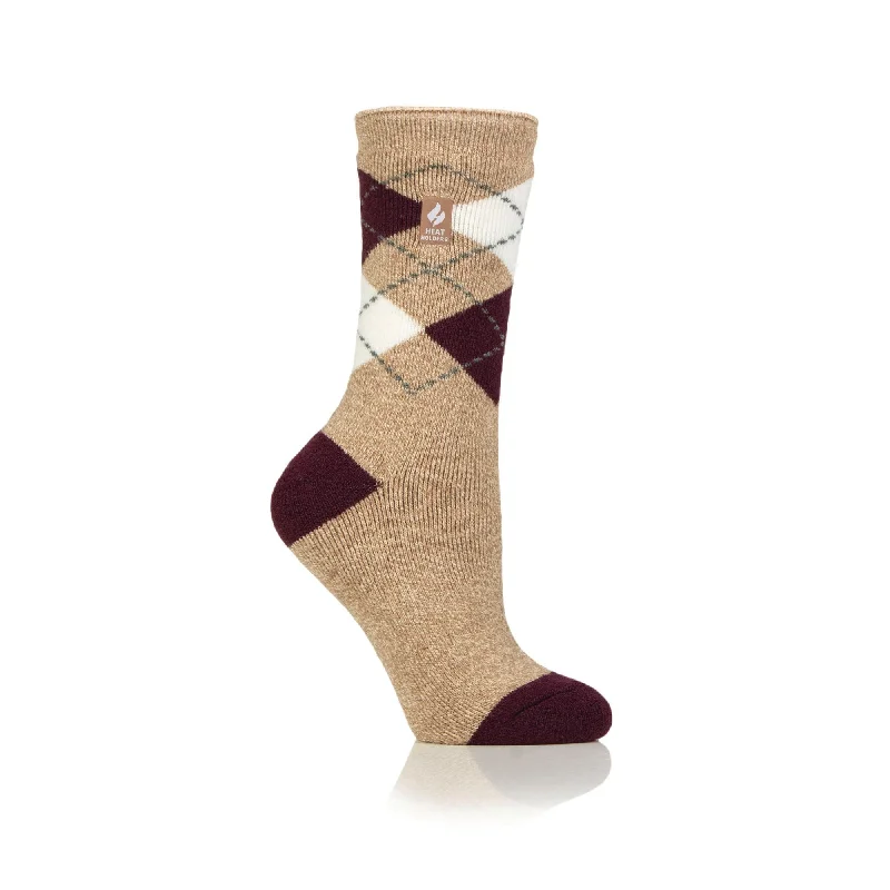 Ladies Lite Argyle Cali Socks - Oat & Cabernet