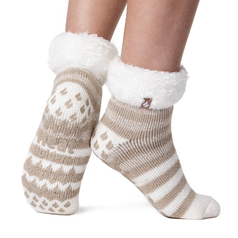 Ladies Original Aberfeldy Lounge Socks with Comfy Turnover Feather Top - Oat