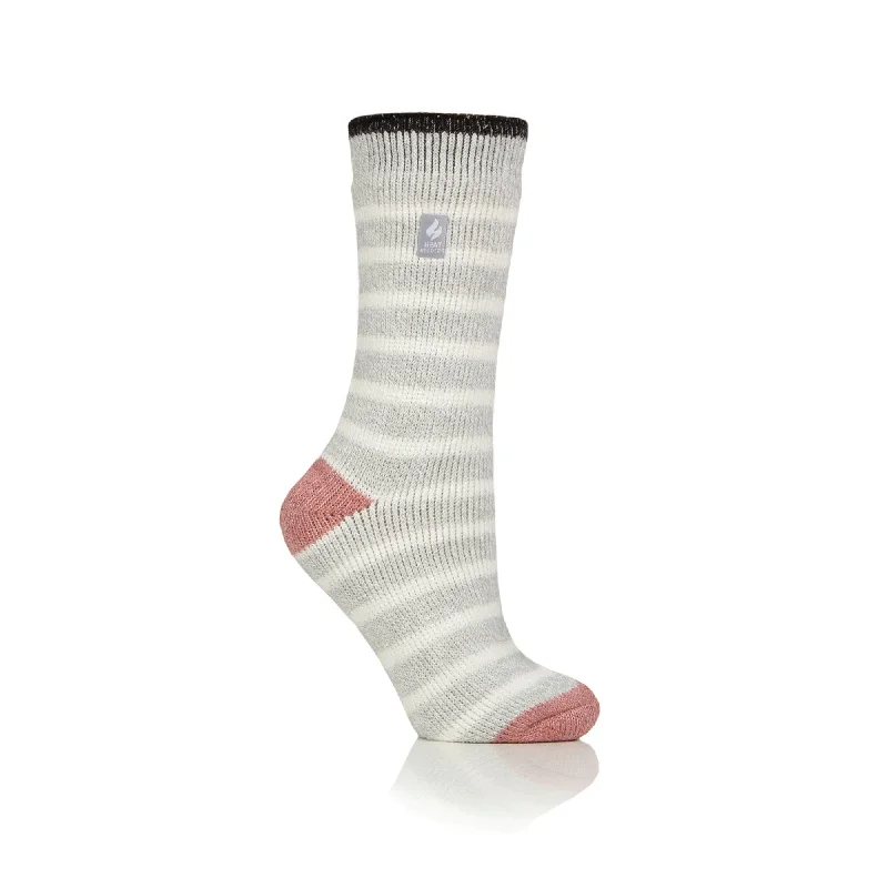 Ladies Original Amara Two Tone  Stripe Socks - Light Grey & Muted Coral