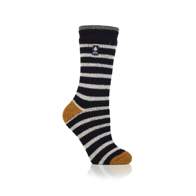 Ladies Original Amara Two Tone  Stripe Socks - Navy & Mustard