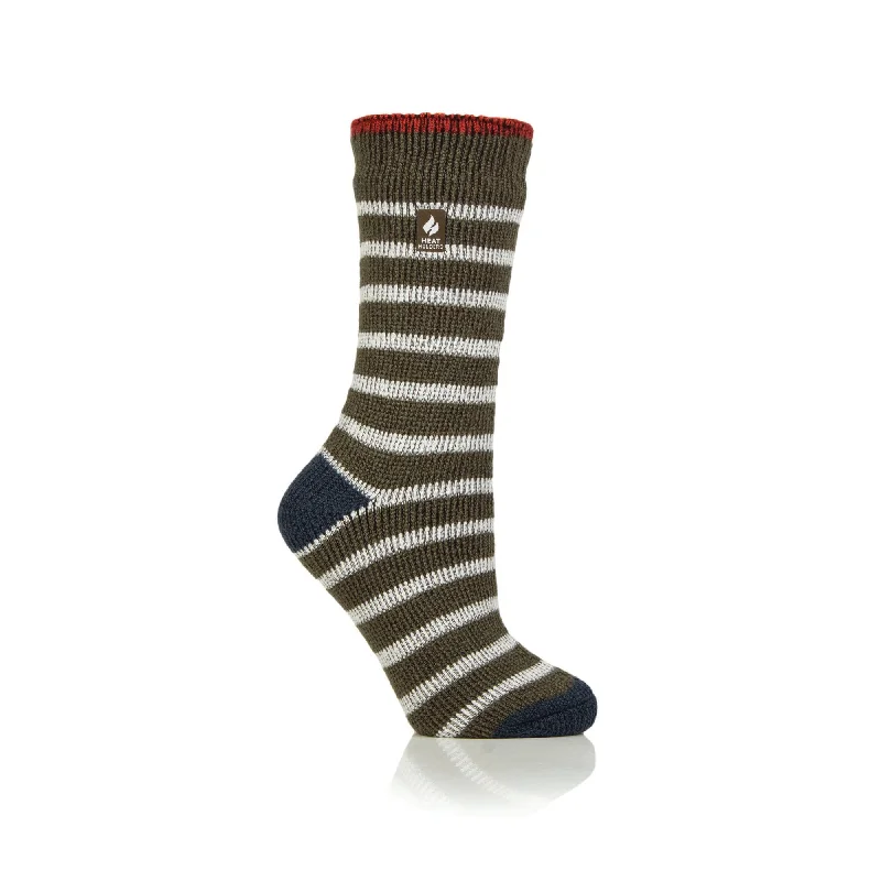 Ladies Original Amara Two Tone  Stripe Socks - Olive & Blue Sapphire