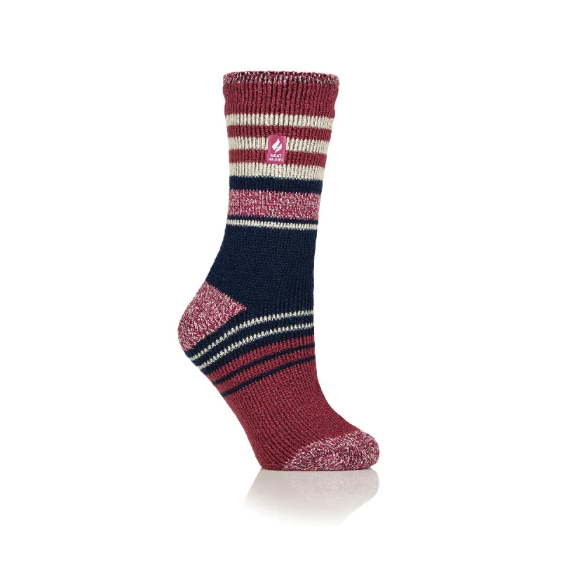 Ladies Original Cherith Varied Stripe Socks - Vibrant Raspberry & Cream