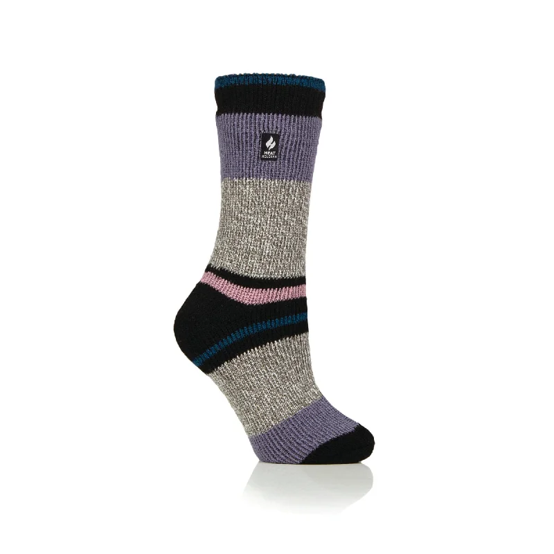 Ladies Original Nia Block Mix Stripe Socks - Black, Lilac & Grey