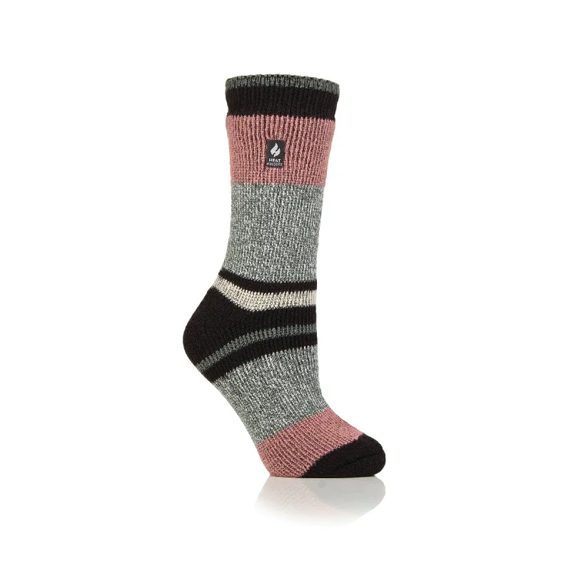 Ladies Original Nia Block Mix Stripe Socks - Charcoal, Sage & Muted Coral