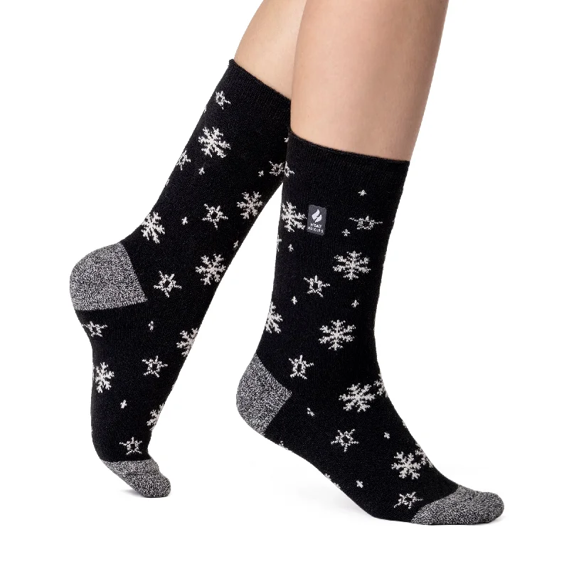 Ladies Ultra Lite Petafield Snowflake Socks - Black