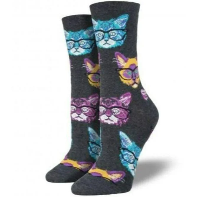 Multi Color Kittenster Socks Women's Crew Sock