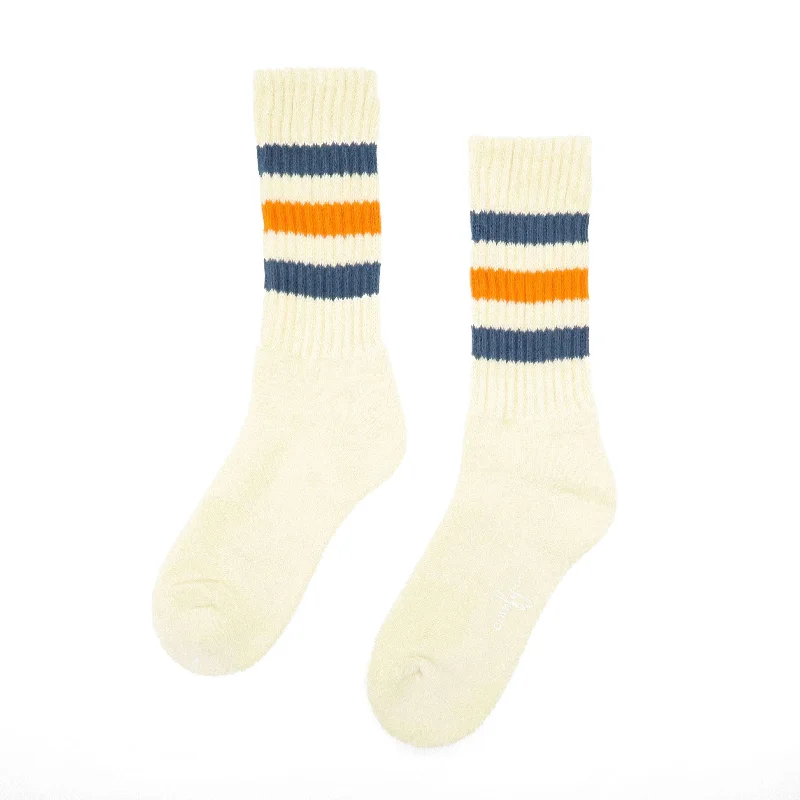 Old school sporty striped white socks - Blue