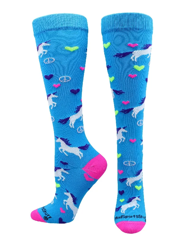 Peace Love Unicorn Over the Calf Athletic Socks